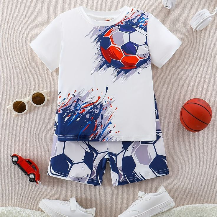 Boys' Cool Soccer Splash T-Shirt and Shorts Set (1-10)Y