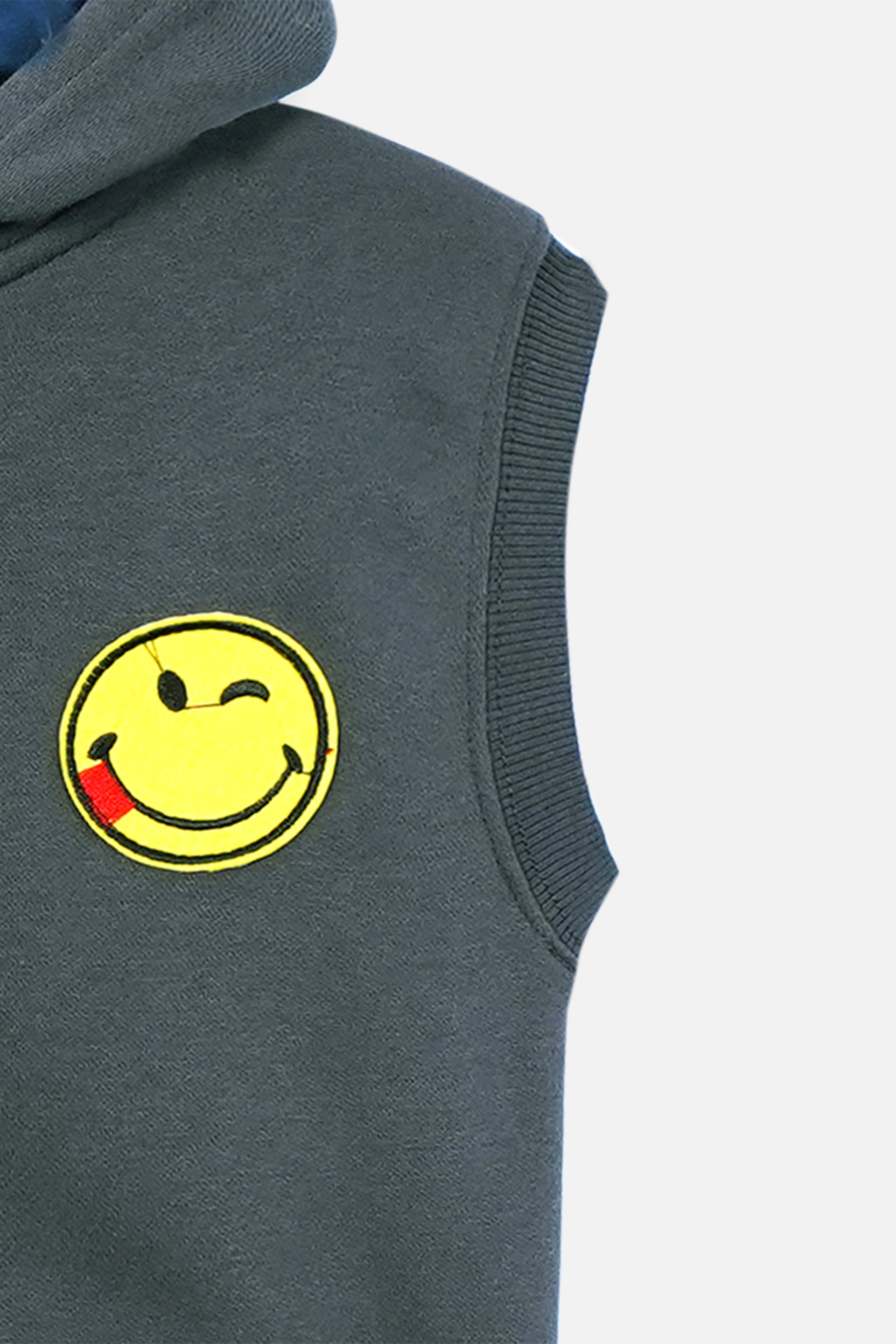 Boys Grey Sleeveless Embroided Hoodie