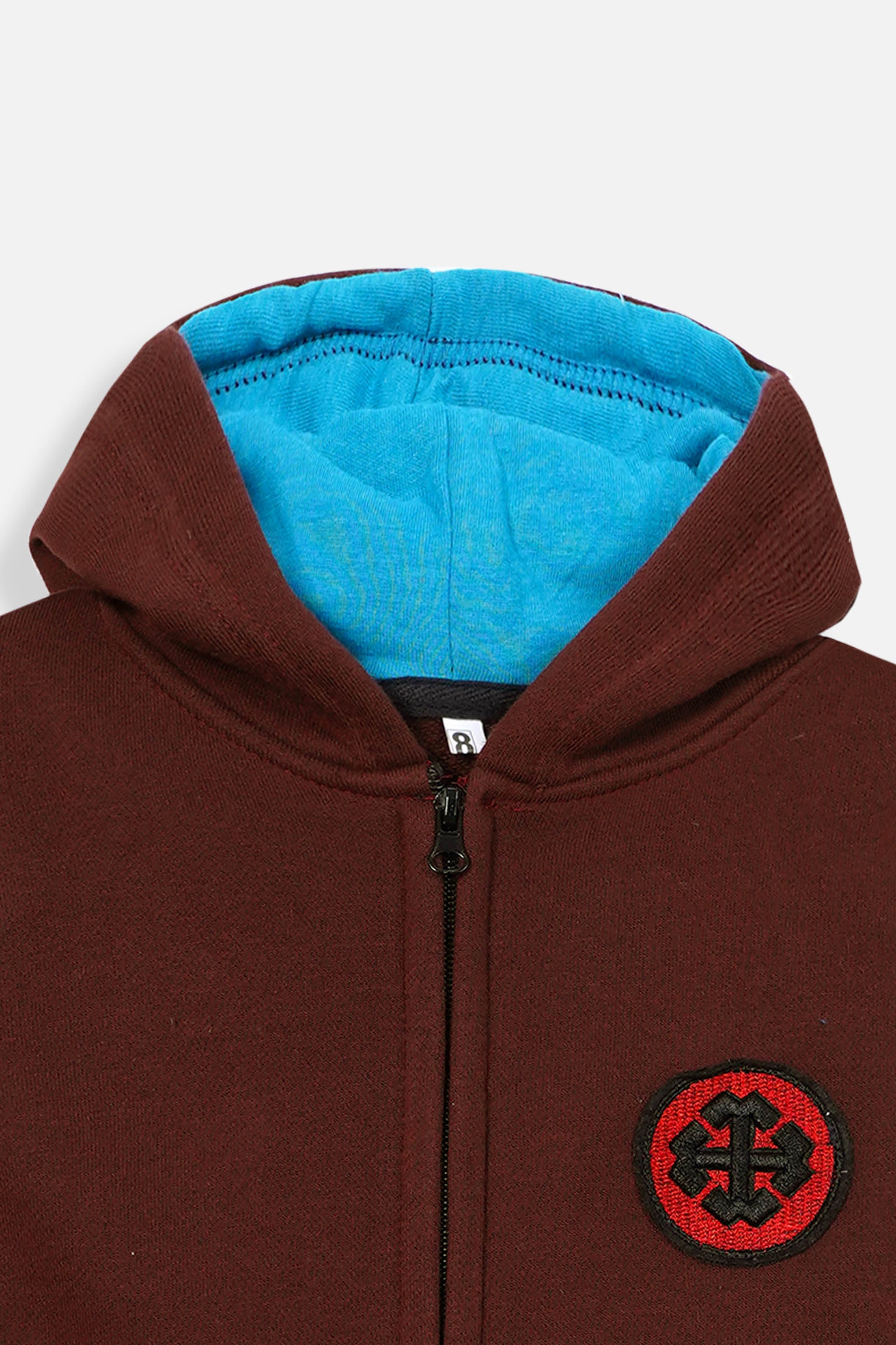 Boys Mehroon Sleeveless Embroided Hoodie