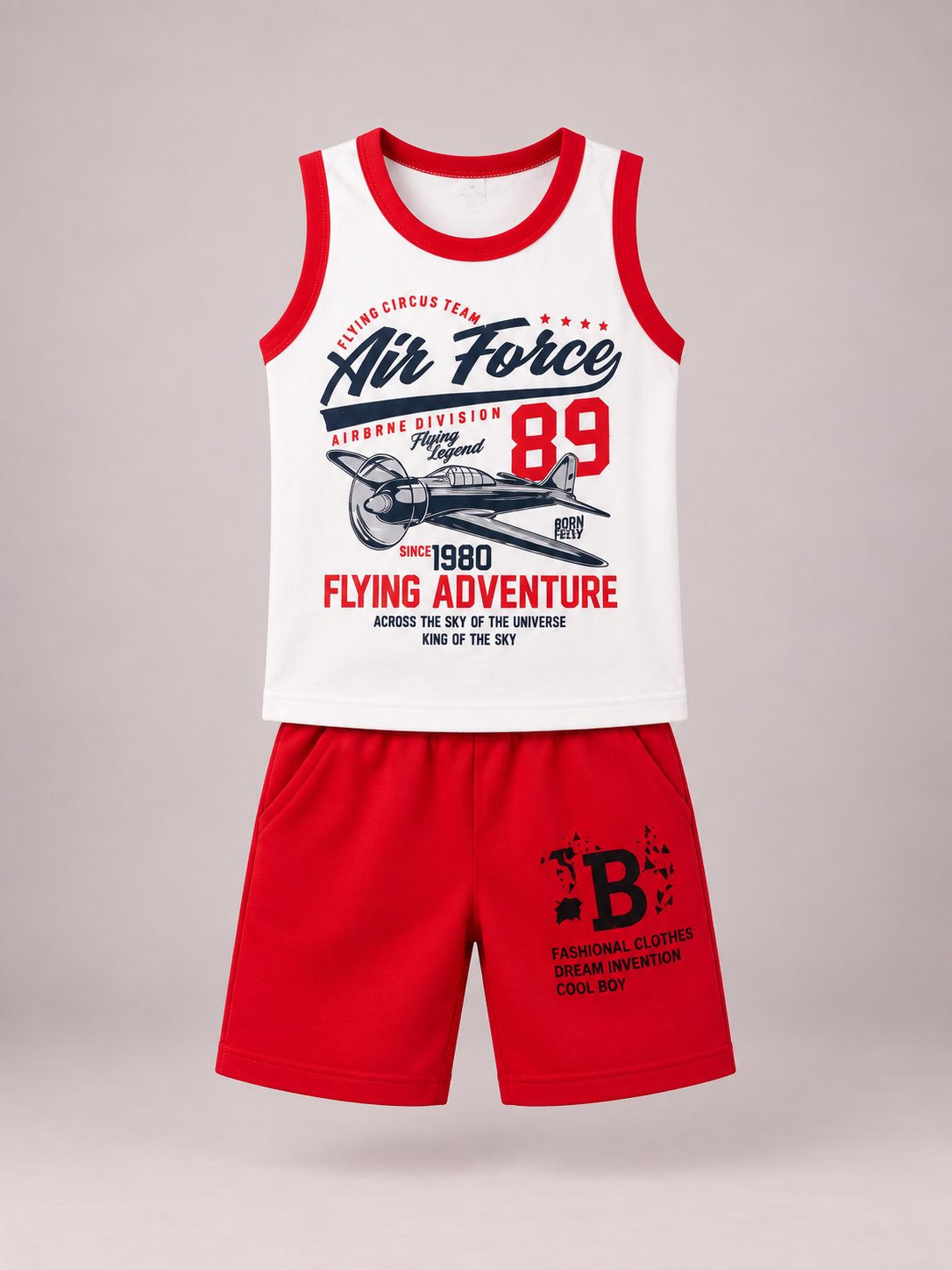 Air Force Print Sleeveless Shirt & Shorts Set