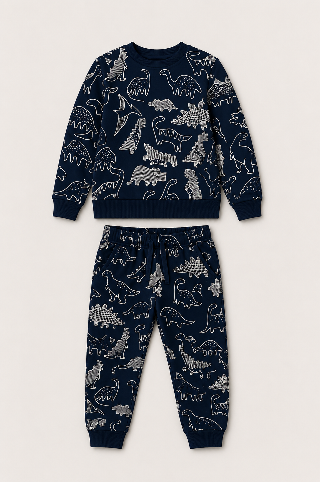 Navy Blue Dinosaur Print Sweatshirt With Trouser