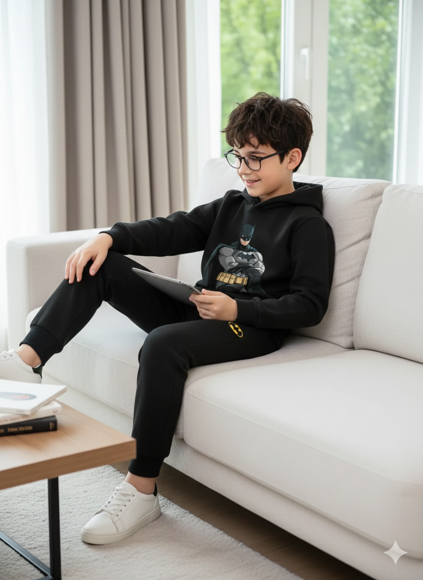 Boys Premium Quality "Batman" Printed Fleece Hood-Suit