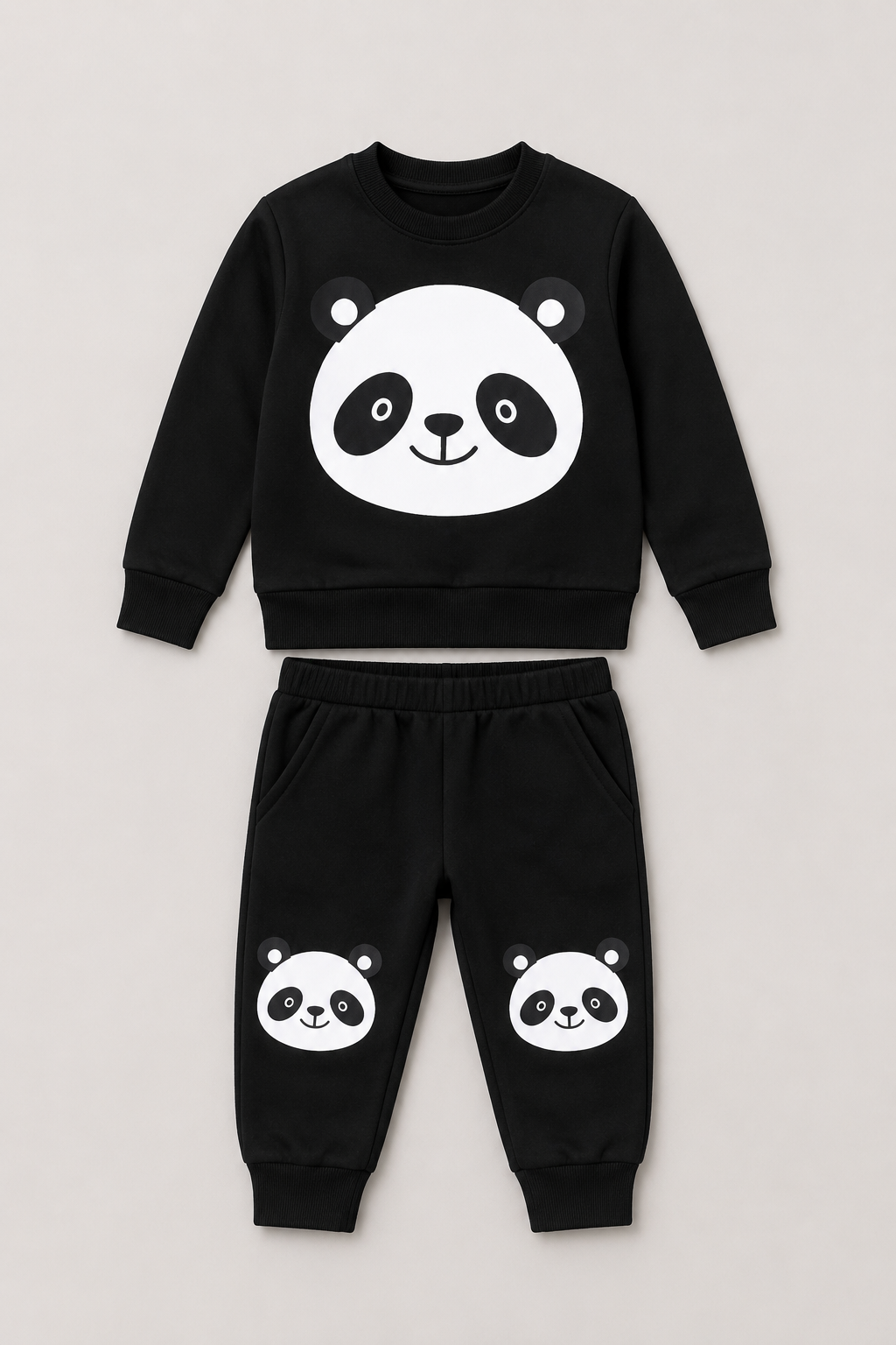 Boys Panda Print Black Sweatshirt With Trouser