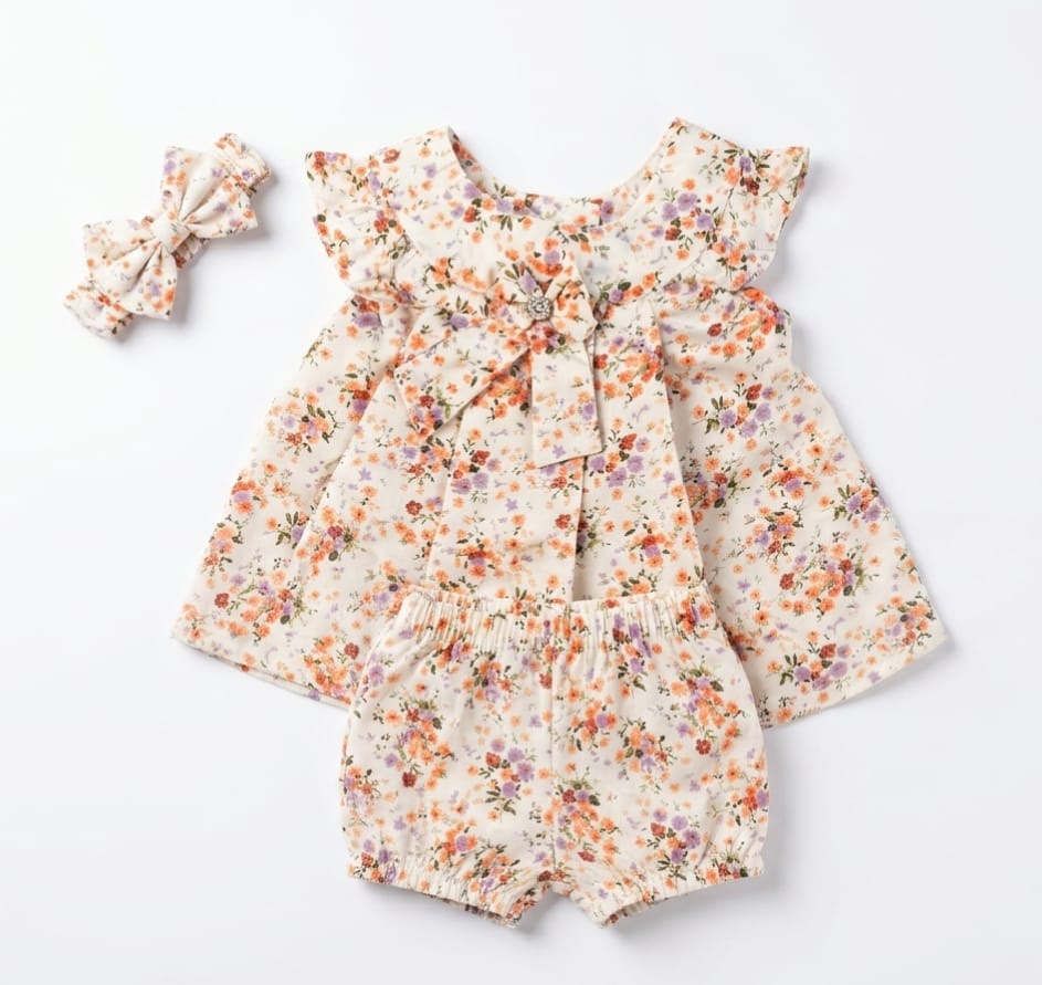 Girls Floral Print Top & Bloomer Set