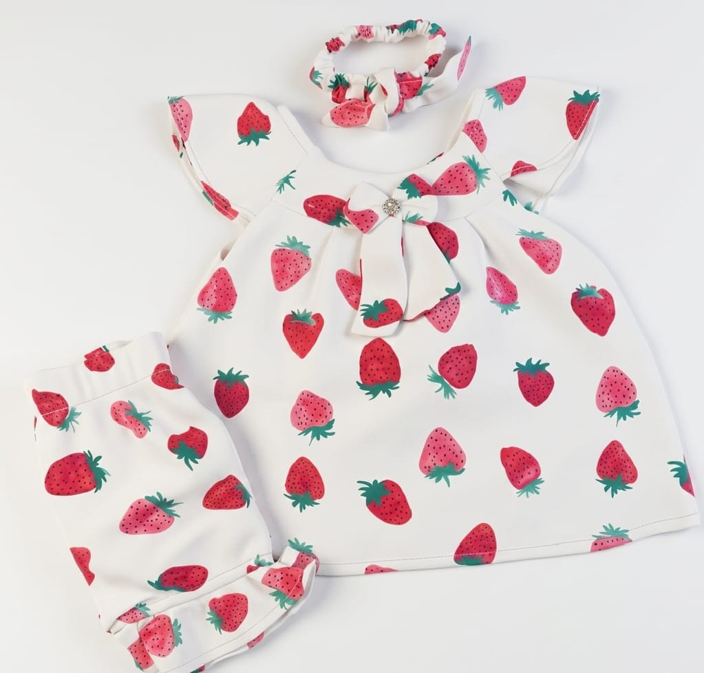 Girls Strawberry Print Top & Bloomer Set