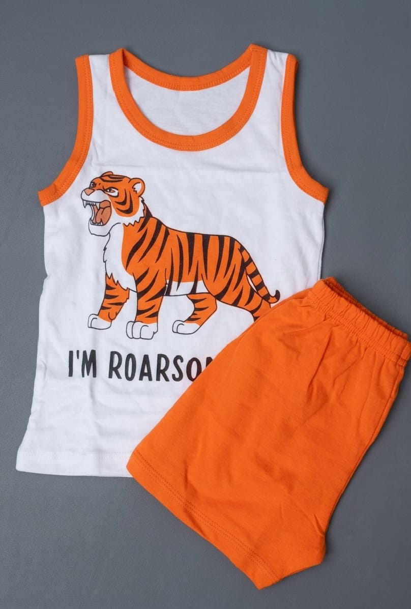Boys Tiger Print Sleeveless T-Shirt & Shorts Set