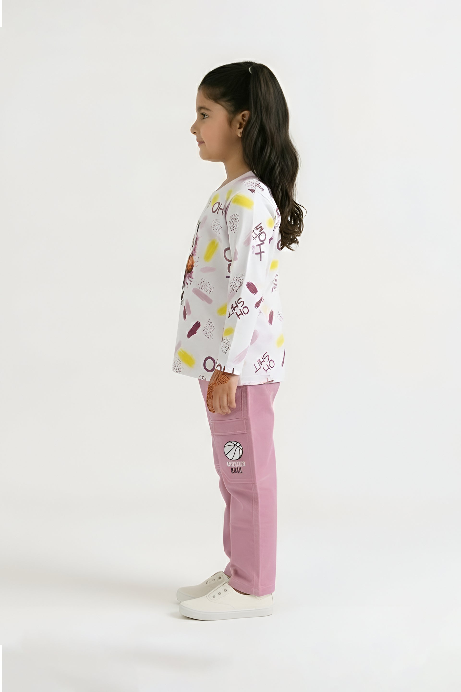 Girls' "Panda Power" Sporty Co-ord Set - Printed Long Sleeve Tee & Cargo Pants