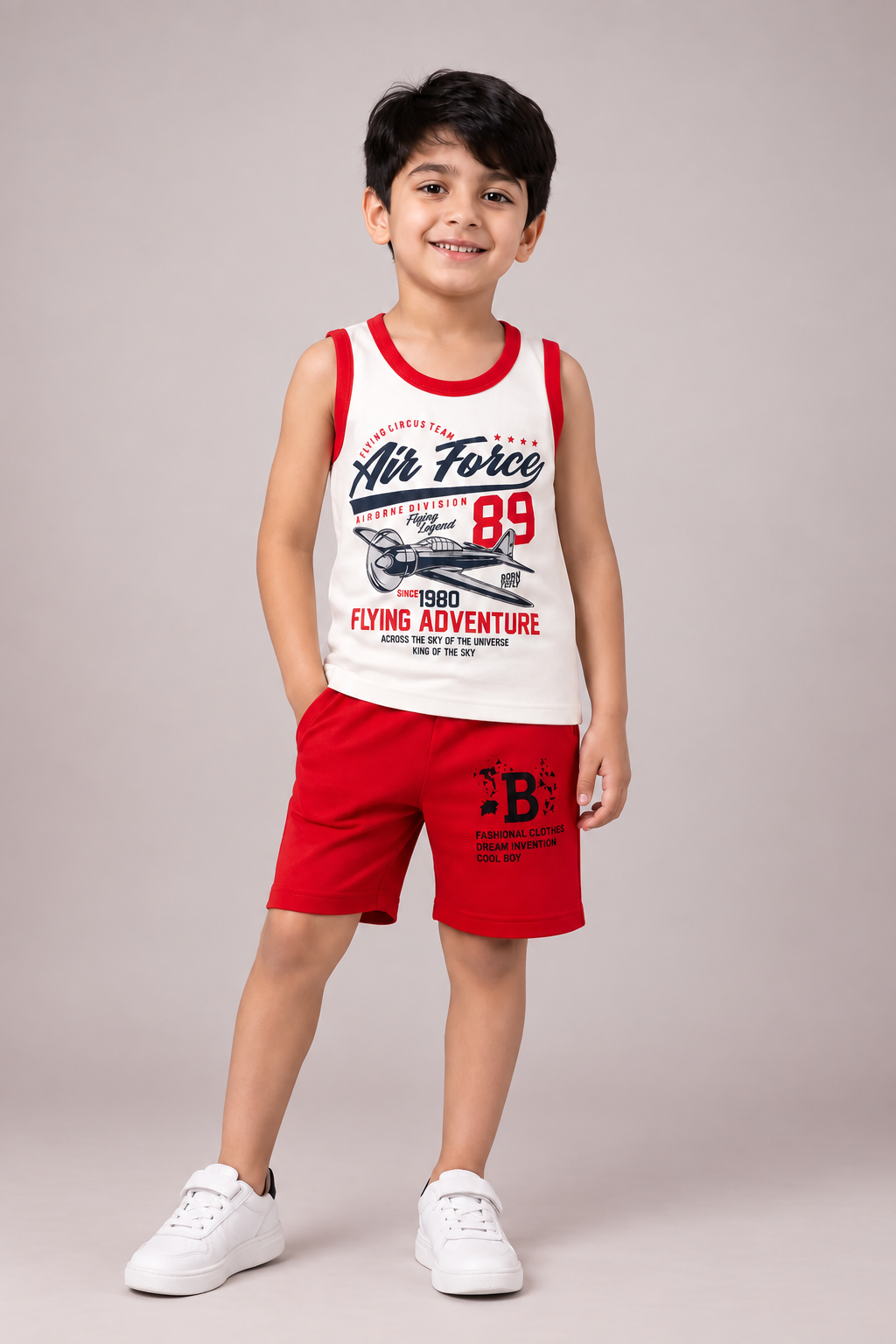 Air Force Print Sleeveless Shirt & Shorts Set