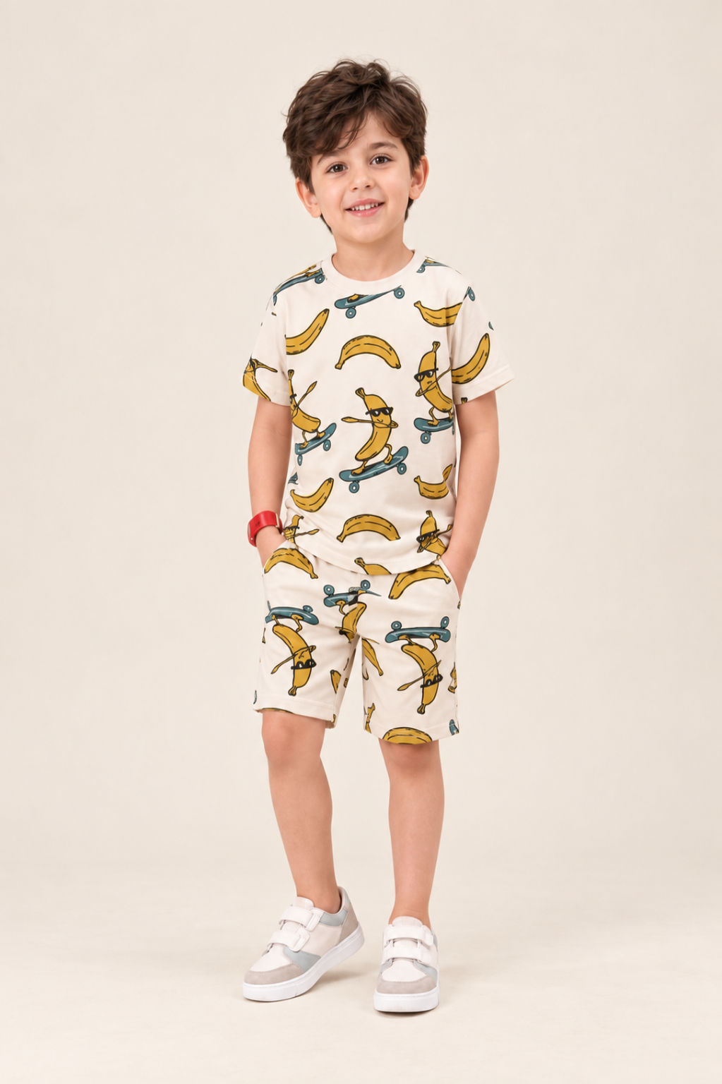 Boys Banana Print T-Shirt & Shorts Co-Ord Set
