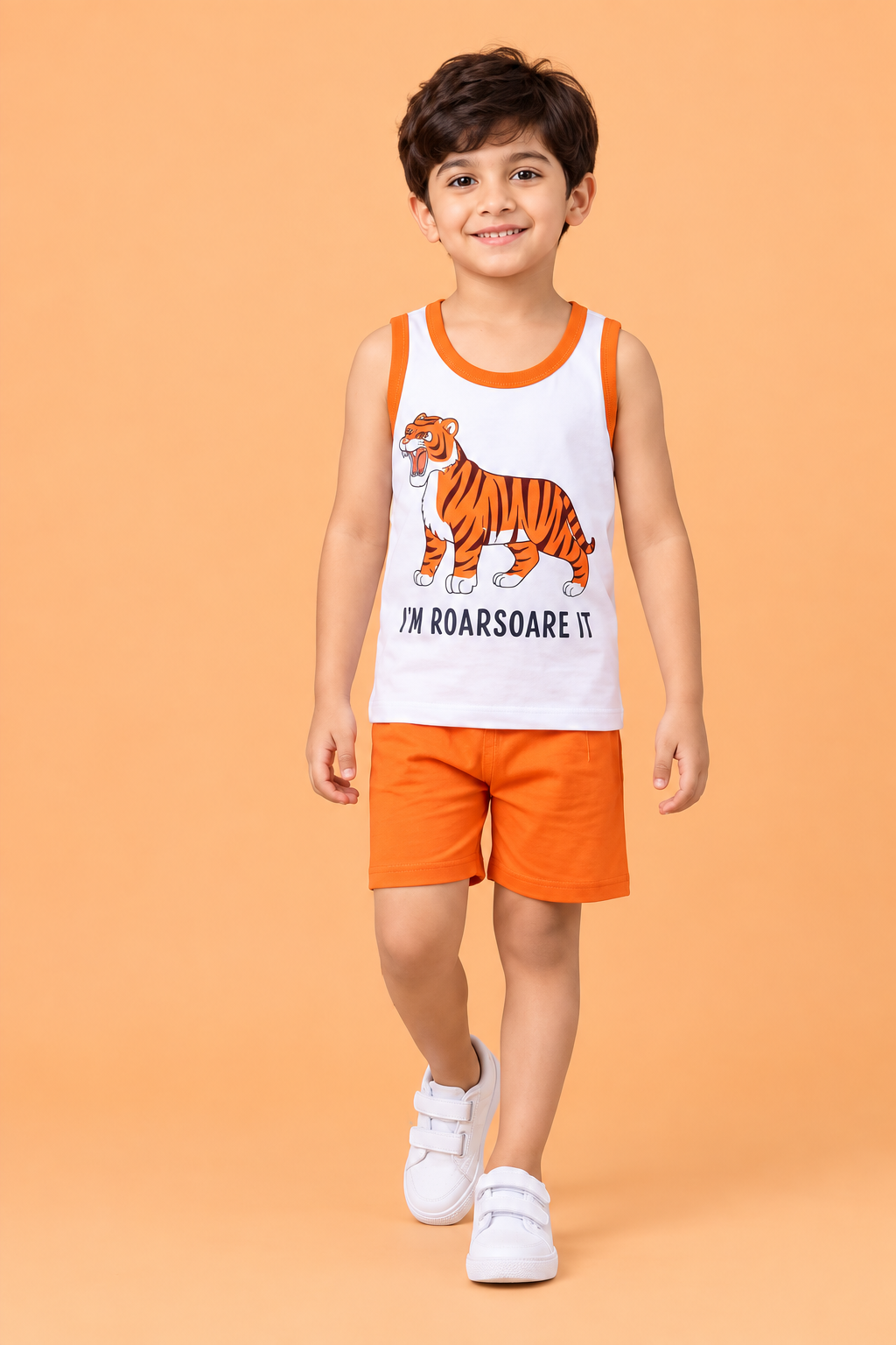 Boys Tiger Print Sleeveless T-Shirt & Shorts Set
