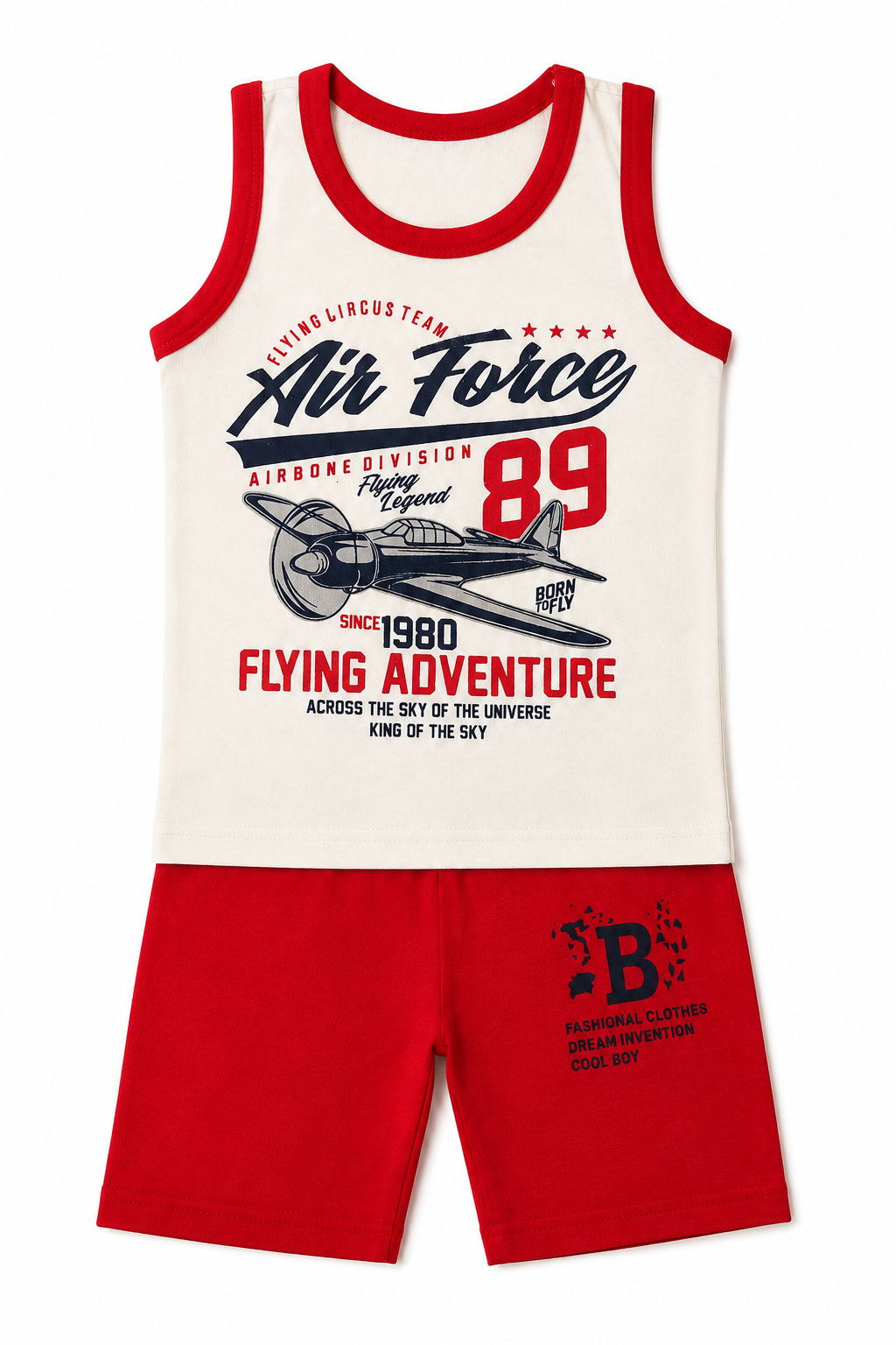 Boys Air Force Print Sleeveless Shirt & Shorts Set