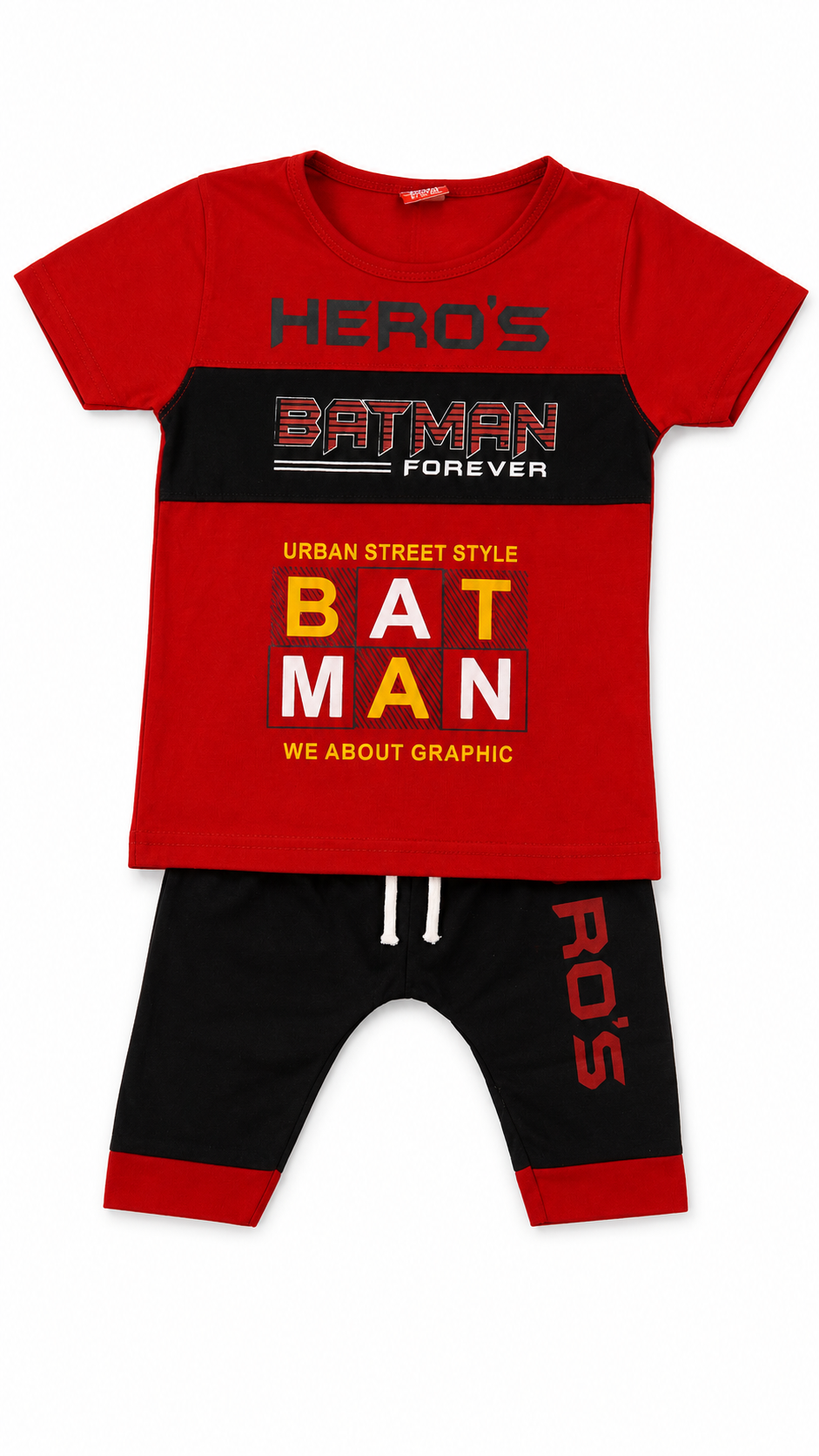 Boys Red & Black Batman Printed Niker Suit