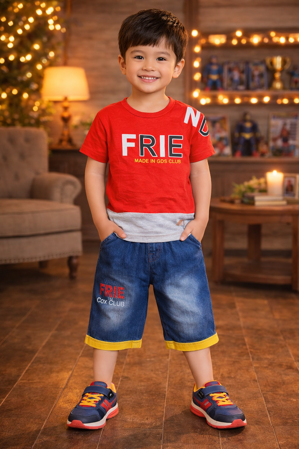 Premium Quality Printed Red & Blue Jeans NIker-suit For Boys (1-10 Years)