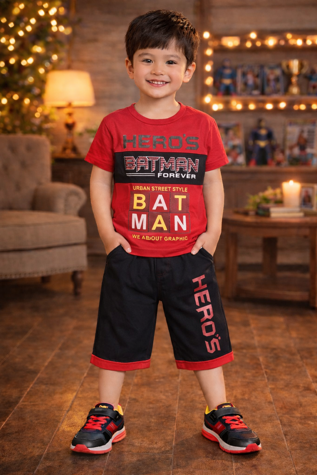 Boys Red & Black "Batman" printed Niker-suit (1-10)Years