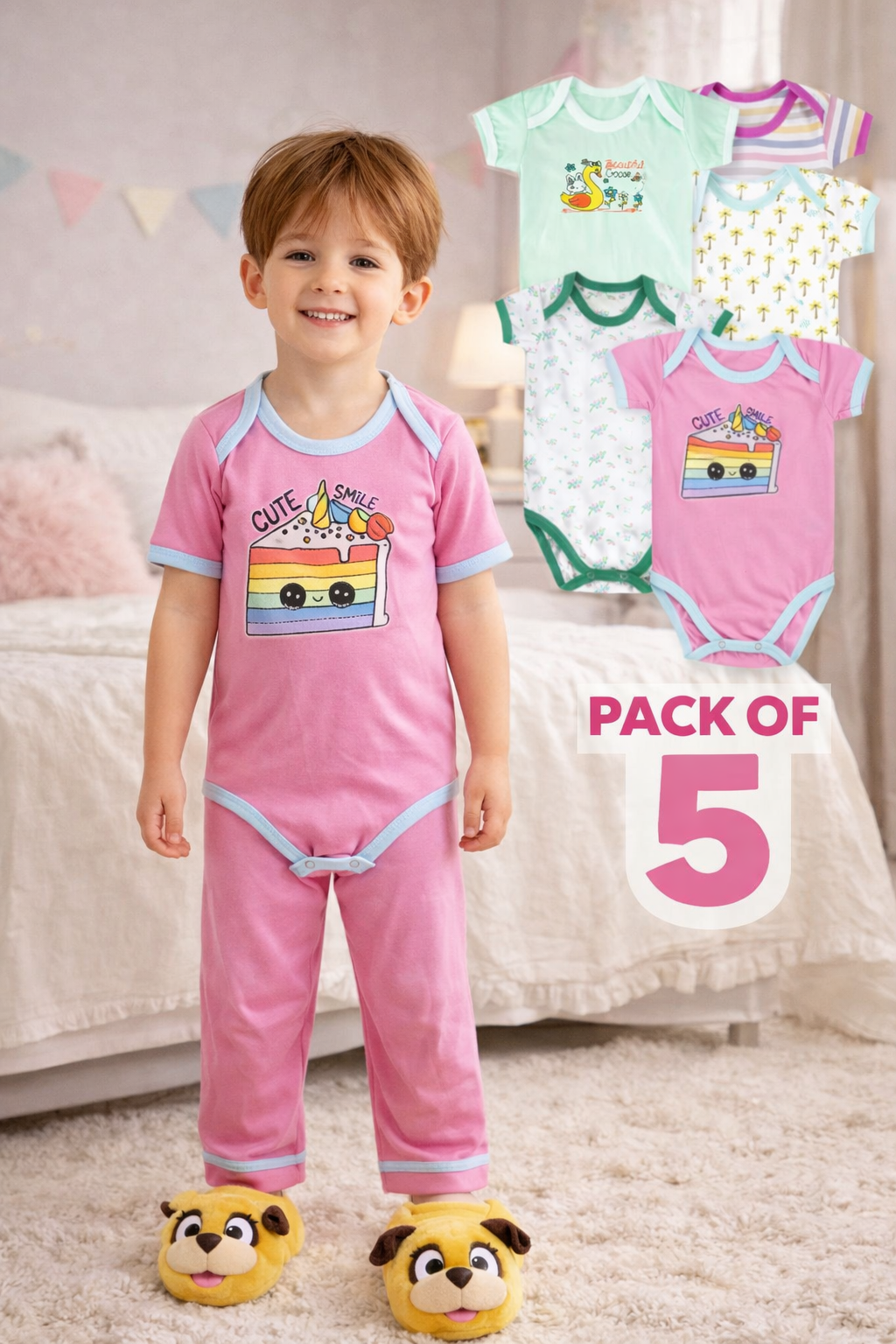 Kids Body Suit Pack of 5 (New Born to 6 Months)