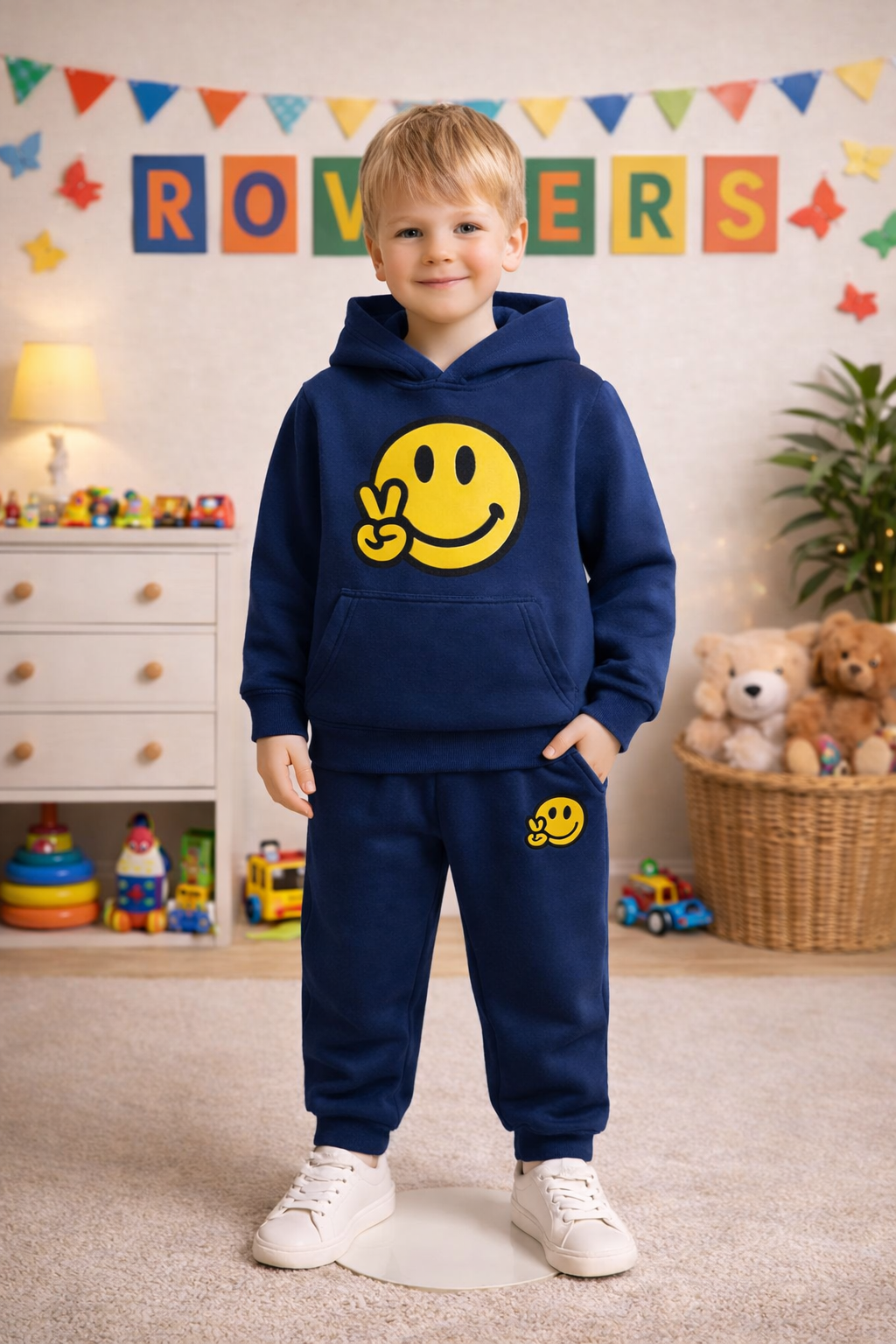Boys Premium Quality "Smiley Emojie" Printed Fleece Hood-Suit Suit