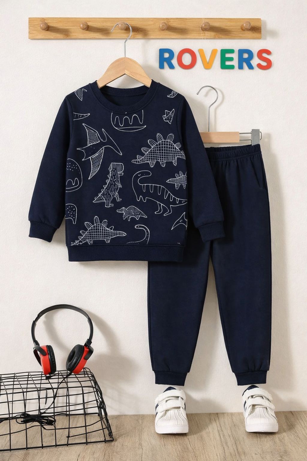 Boys Premium Quality "Dinosaur" Printed Fleece Suit -NAVY BLUE