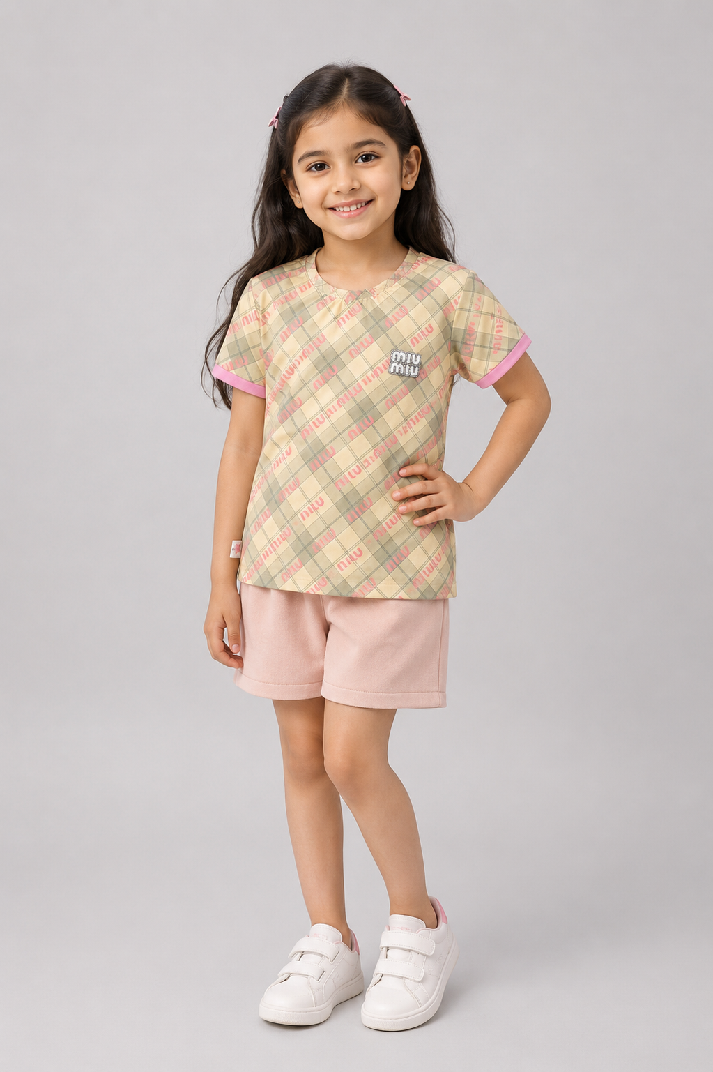 Girls Premium Check Print Half Sleeve T-Shirt