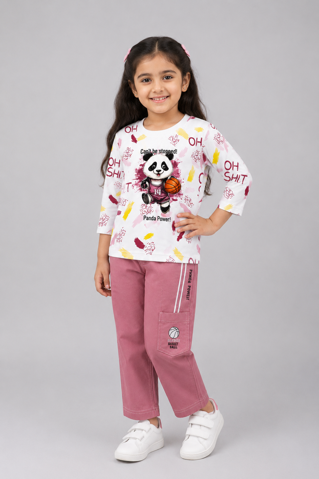 Girls Panda Power Sporty Co-Ord Set – Long Sleeve Tee