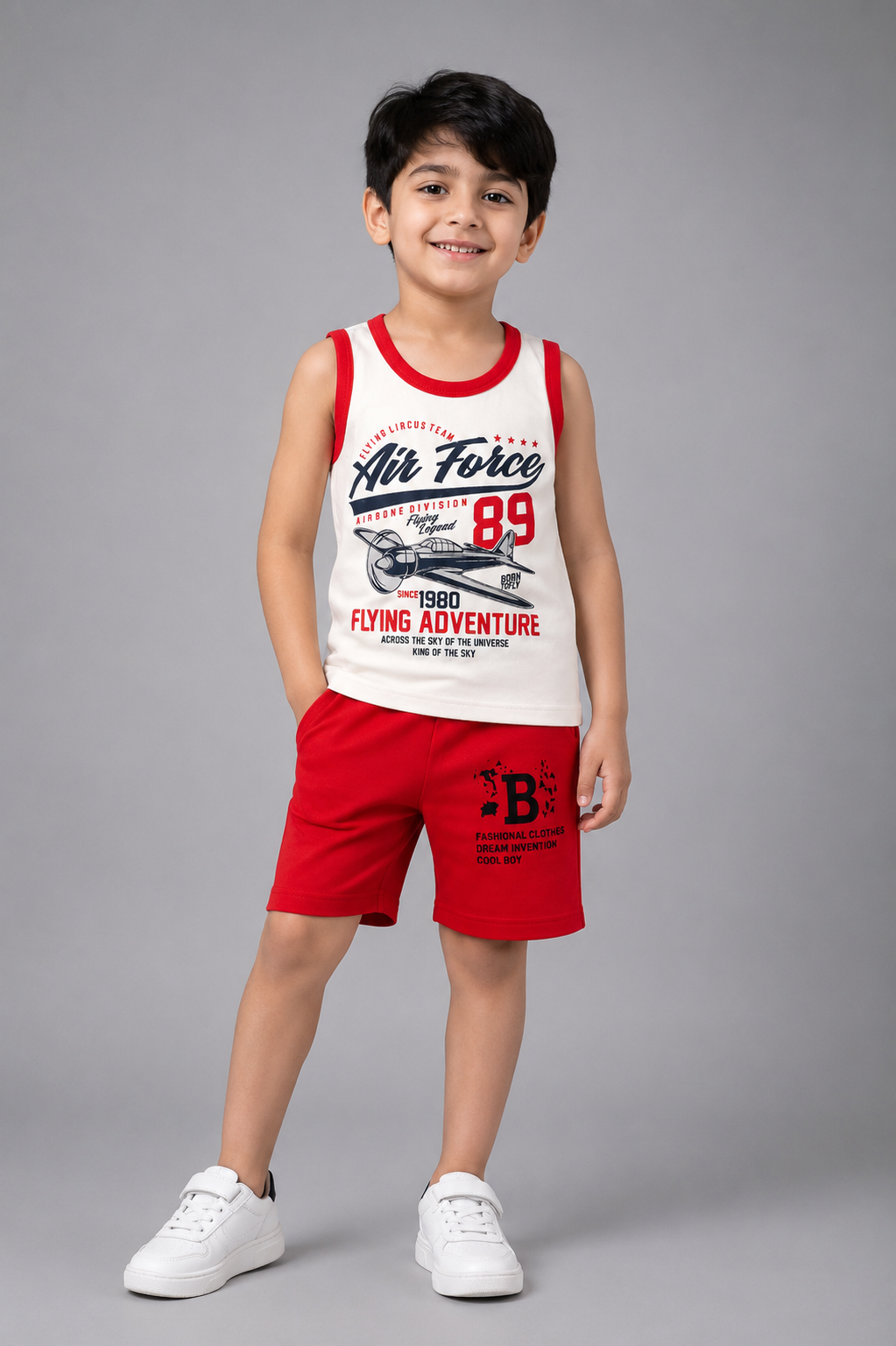 Boys Air Force Print Sleeveless Shirt & Shorts Set