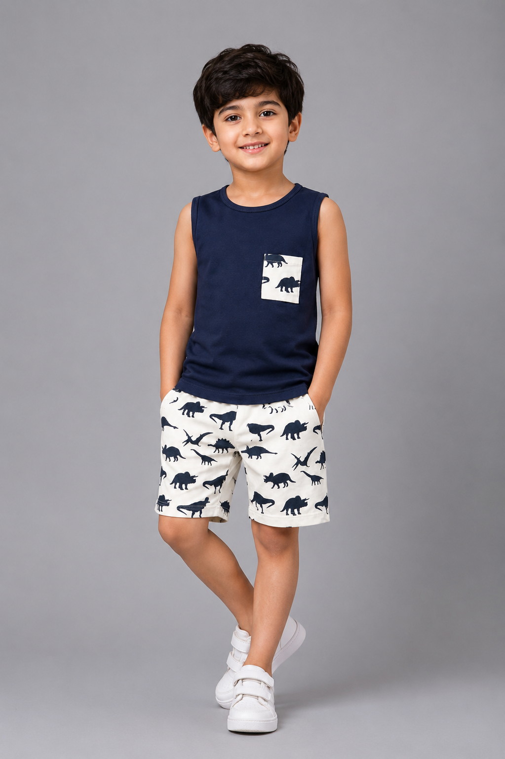 Boys Dinosaur Print Sleeveless Shirt & Shorts Set