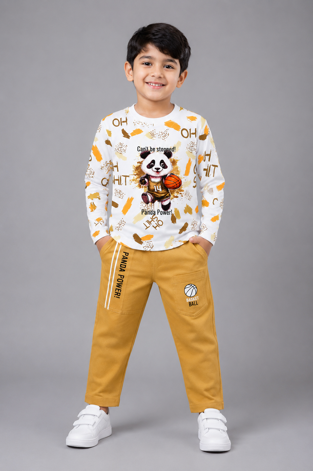 Boys Panda Power Sporty Co-Ord Set – Long Sleeve Tee