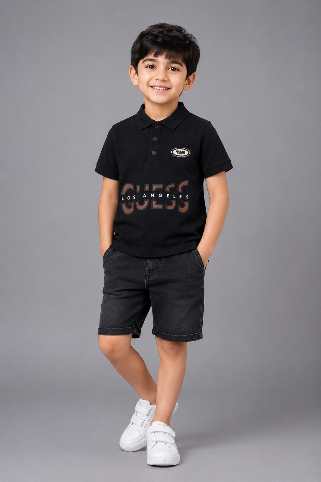 MBoss Boys Premium Black Polo T-Shirt & Denim Shorts Set