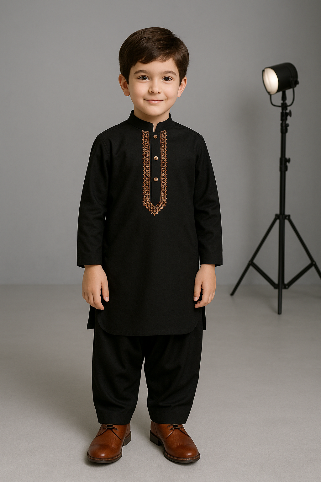 2-piece Cotton Embroided Black Kurta Shalwar