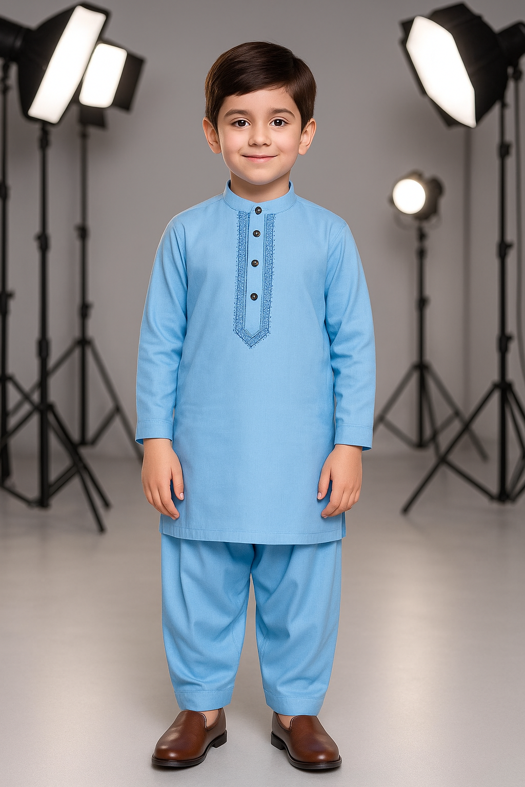 2-piece Cotton Embroided Sky Blue Kurta Shalwar