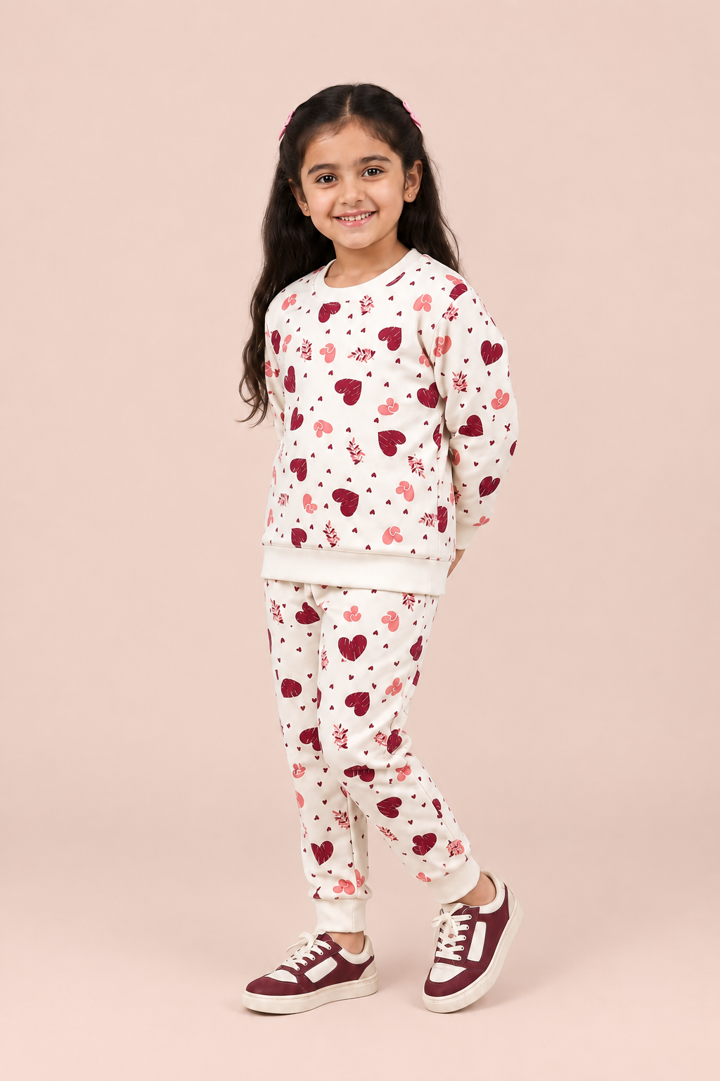 Girls Heart Print Sweatshirt With Trouser