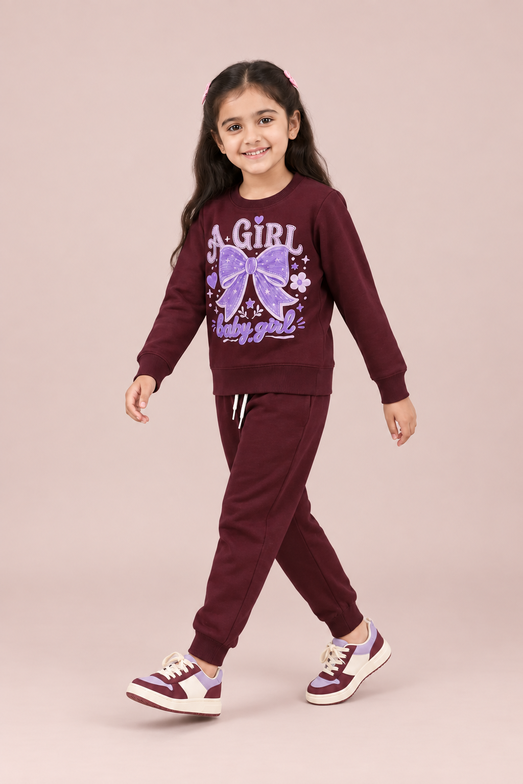 Baby Girl Bow Print Sweatshirt Tracksuit