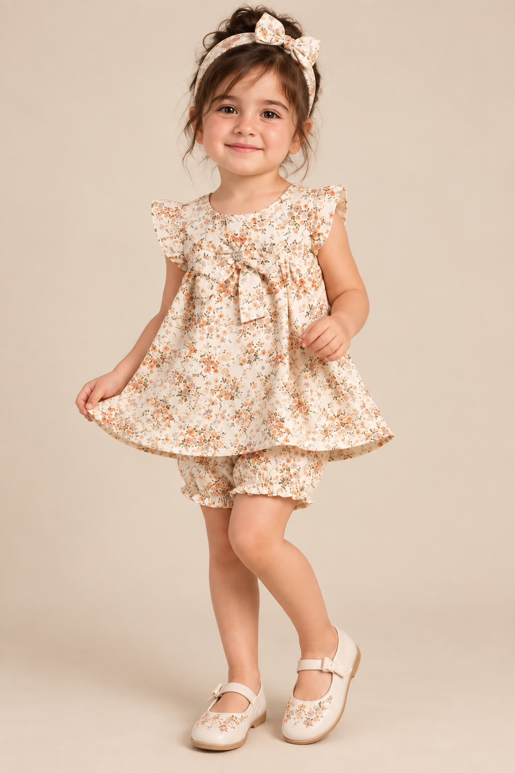 Girls Floral Print Top & Bloomer Set