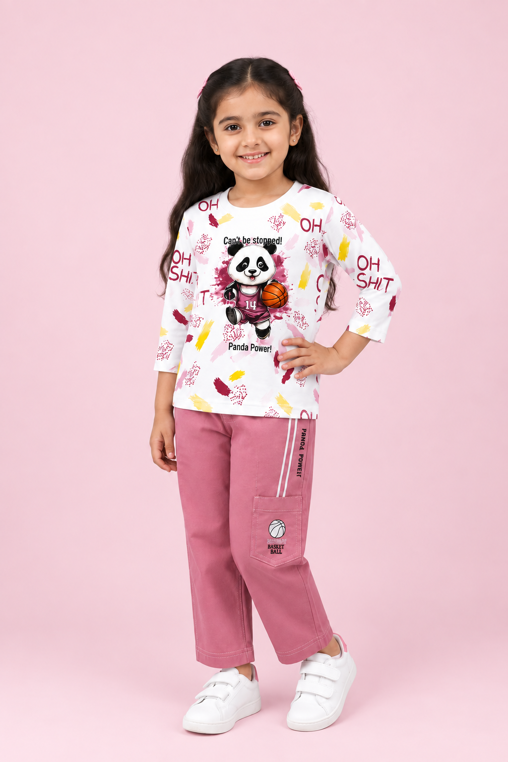 Girls Panda Power Printed Co-Ord Set