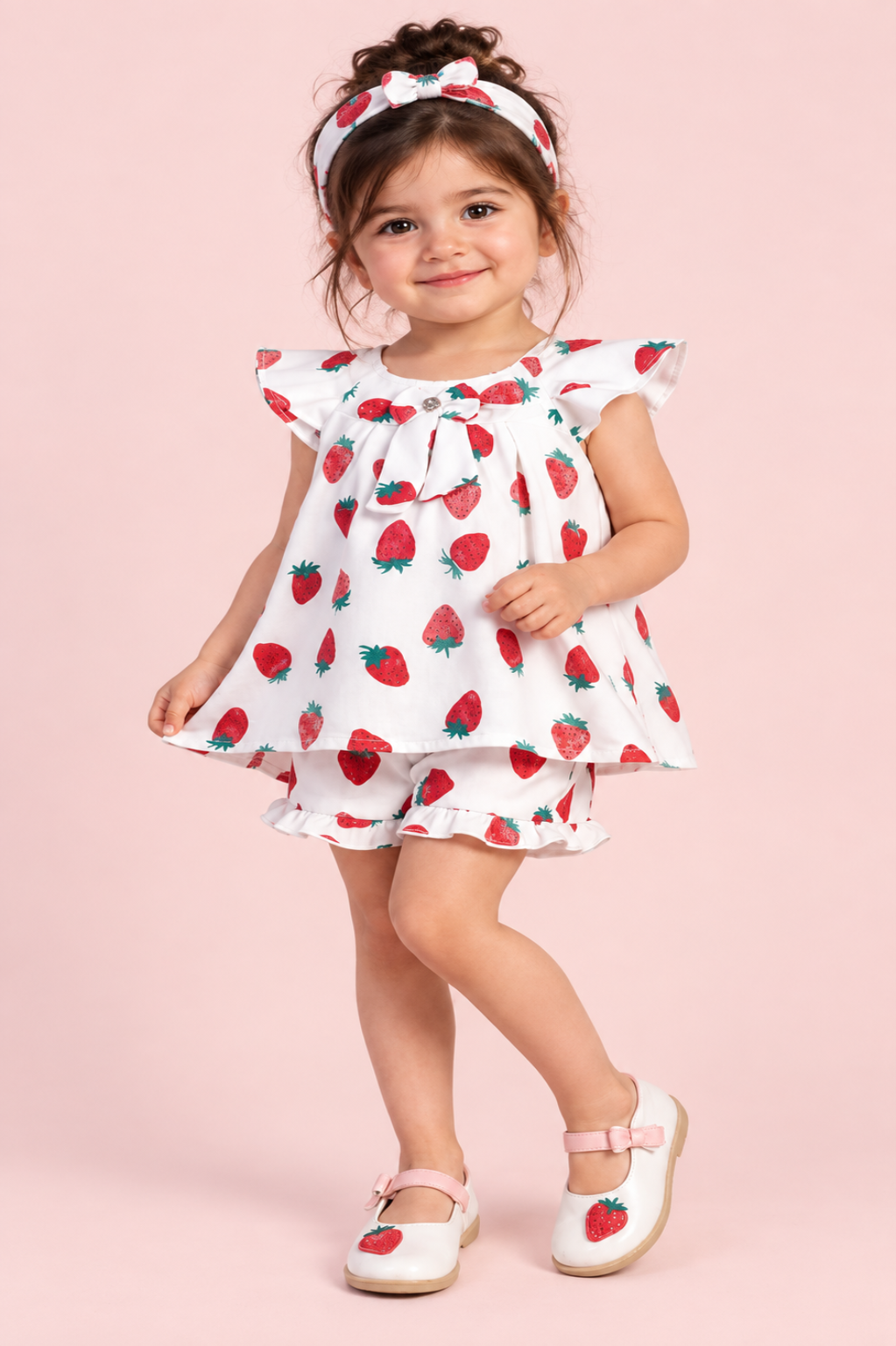 Girls Strawberry Print Top & Bloomer Set