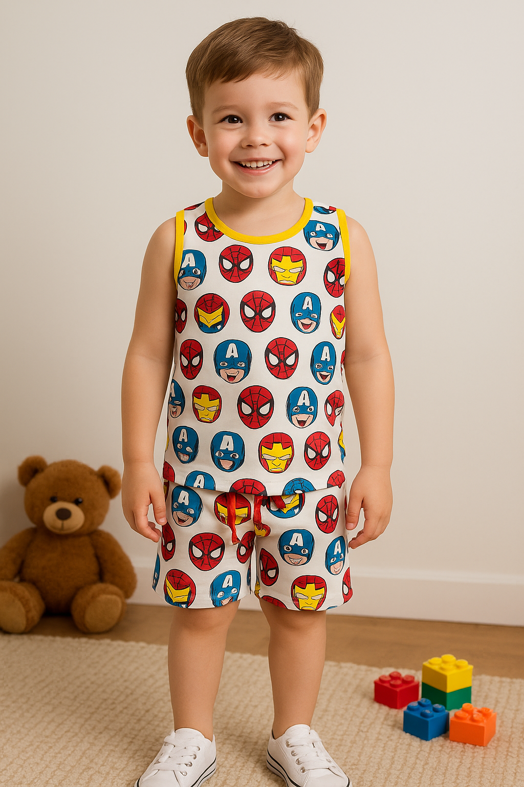 Boys Marvel Full-Body Print Tanktop Suit (1-10)Y