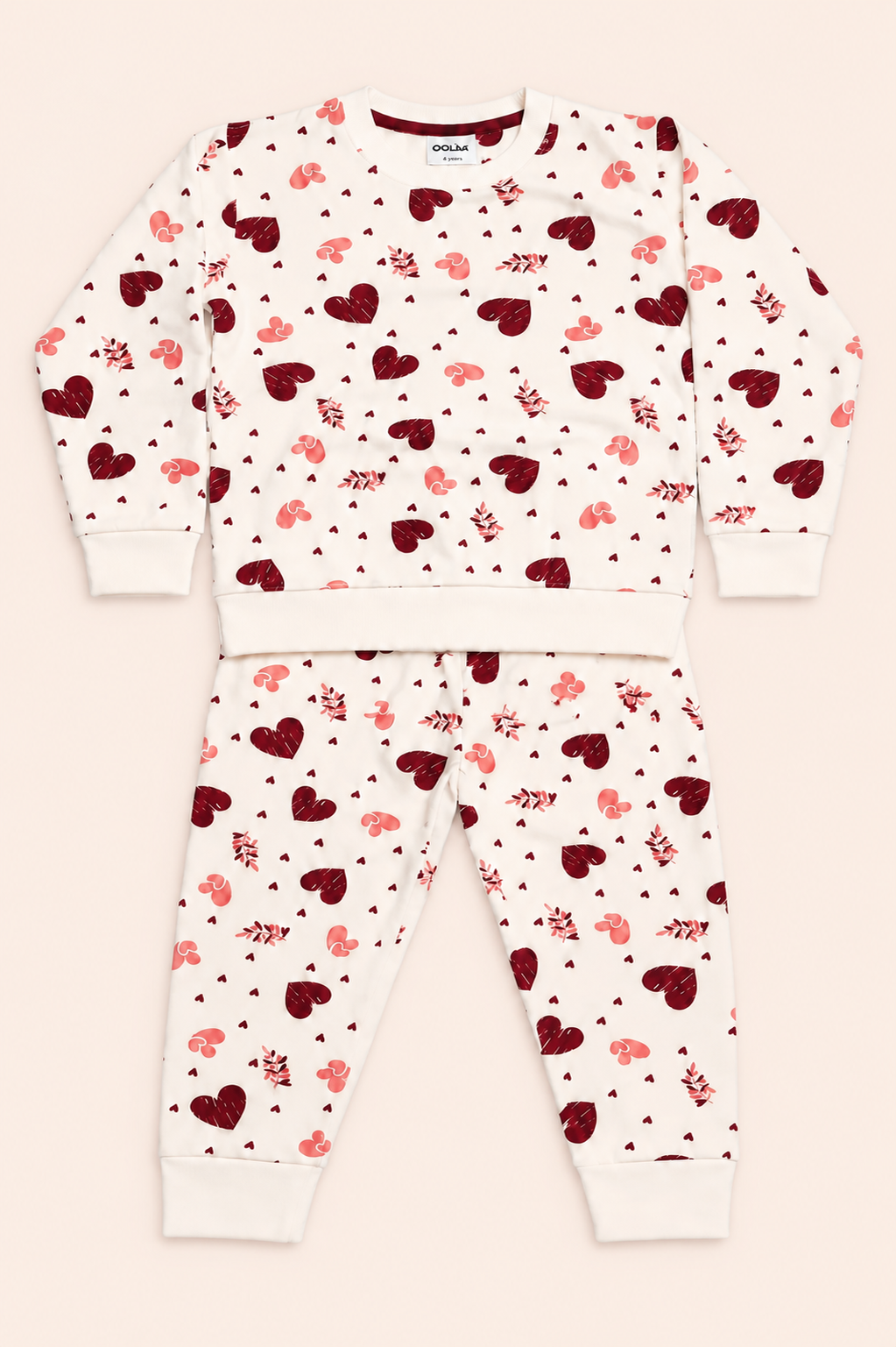 Girls Heart Print Sweatshirt With Trouser